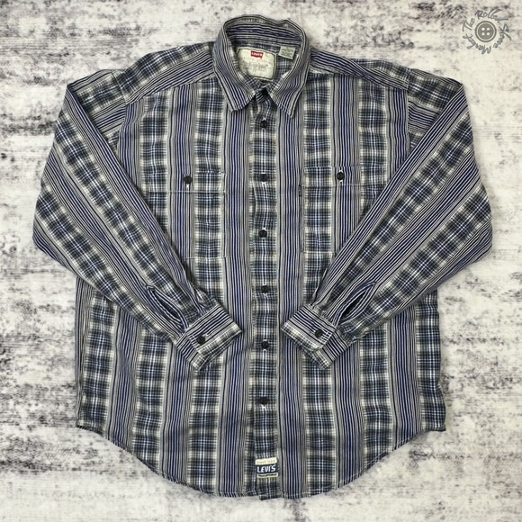 Levi's Other - Vintage Levi's Button Up Shirt Mens Large Blue Plaid Blue Tab Long Sleeve Cotton